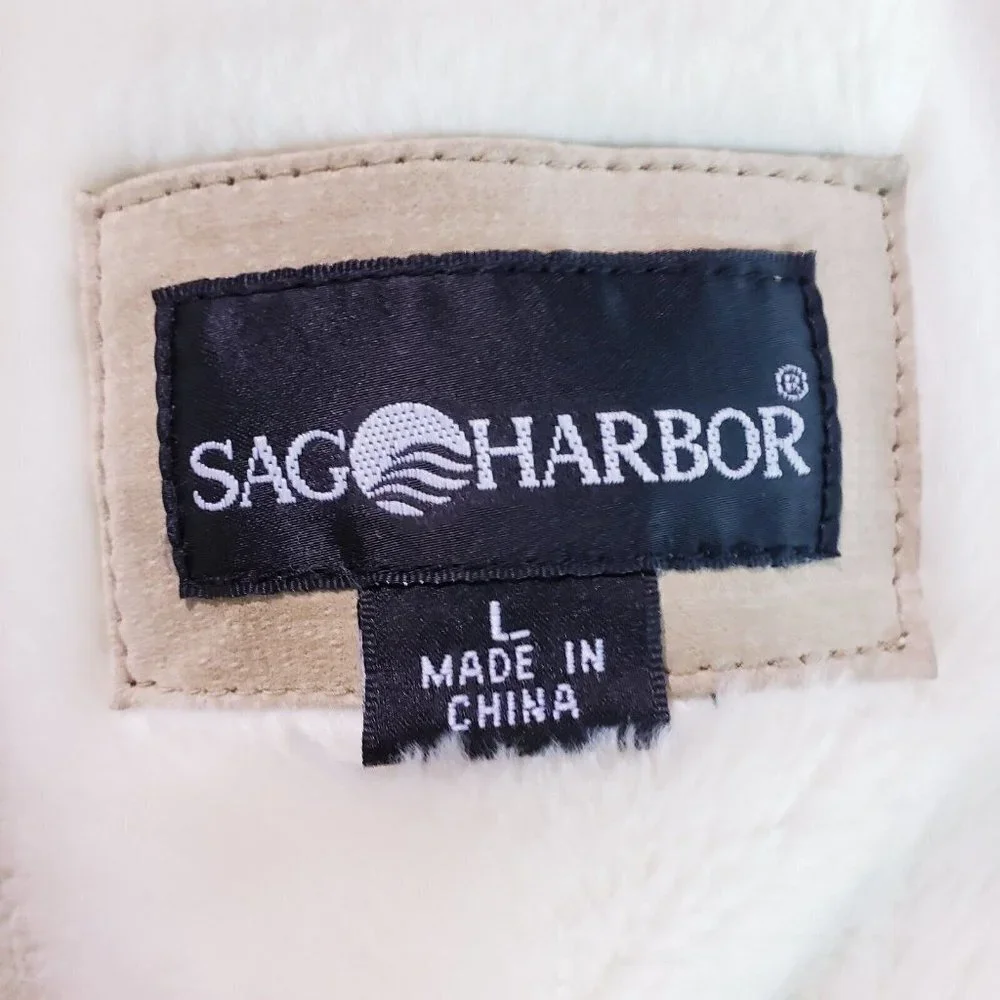 Sag Harbor Vintage Tan Suede Coat Womens Large Faux Fur Lined Oversized Mid-Leng